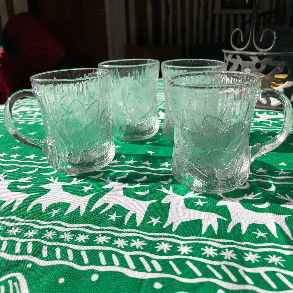 Arcoroc CANTERBURY Pattern Set of 4 Clear Embossed Glass 4" Drinking Cups